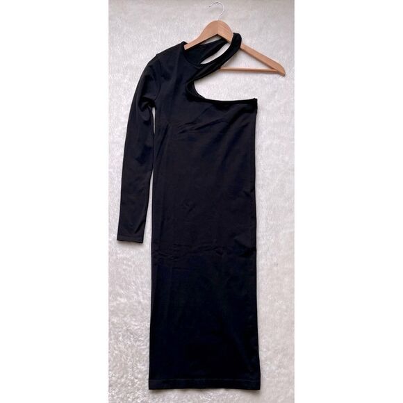 NWT HELMUT LANG Seamless Jersey Nylon Core Cutout Midi Dress in Black, Size XS/S - Picture 14 of 16